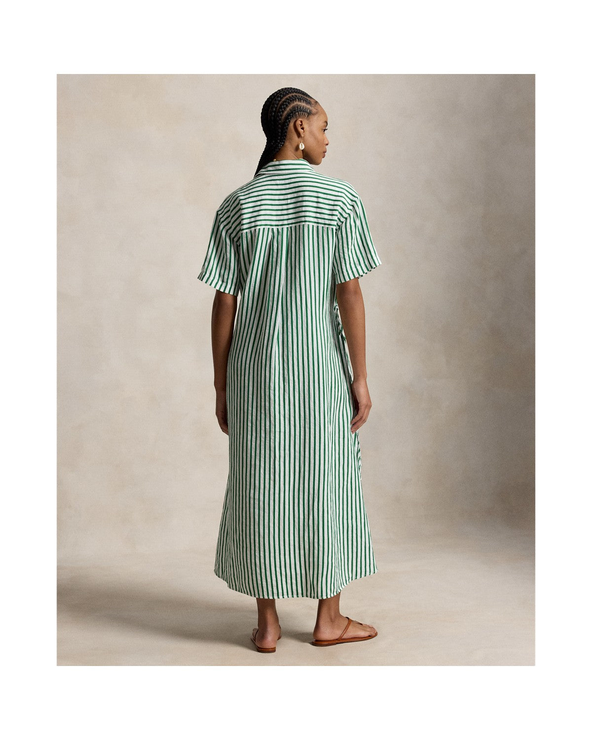 Striped Linen-Cotton Drawcord Shirtdress