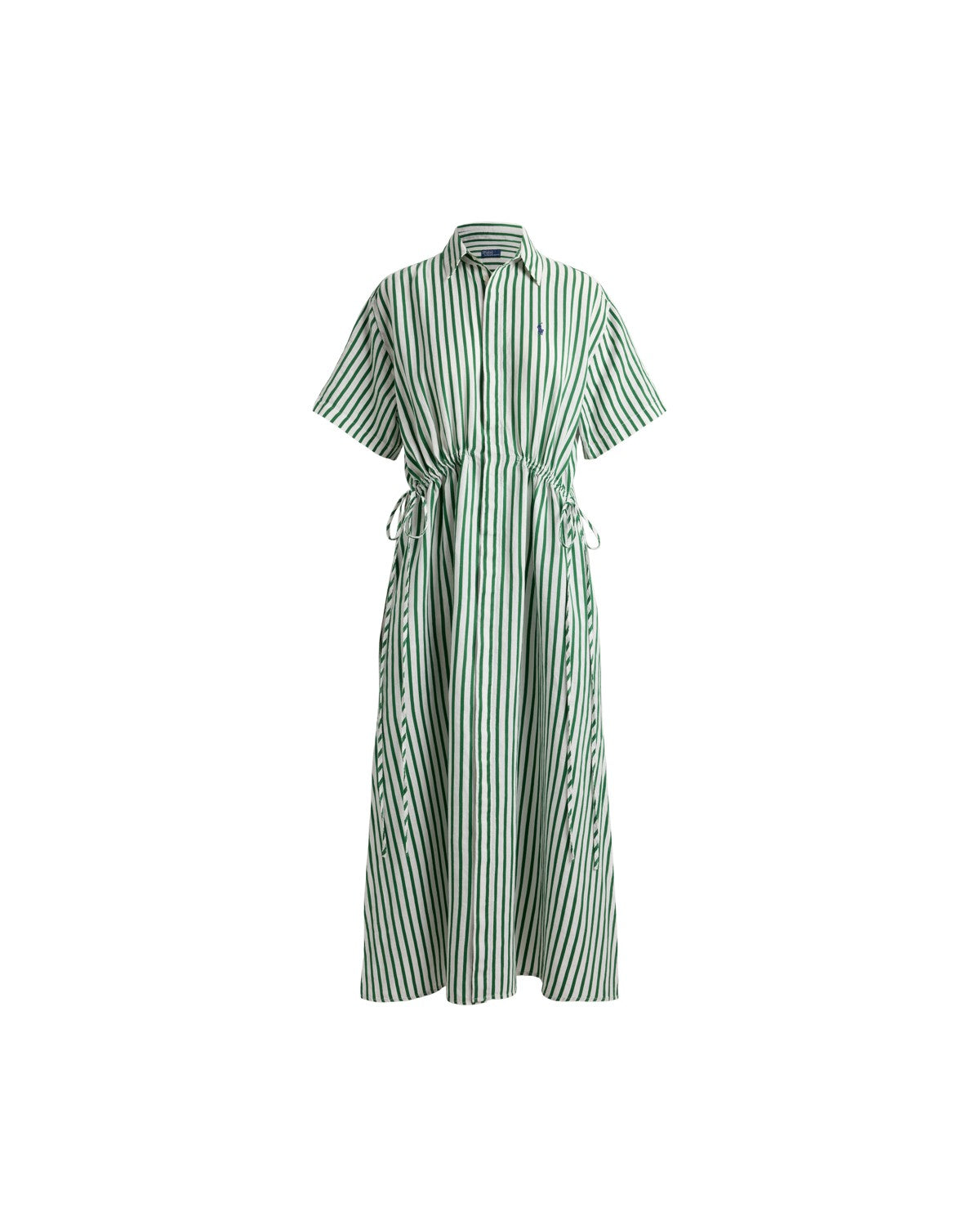 Striped Linen-Cotton Drawcord Shirtdress