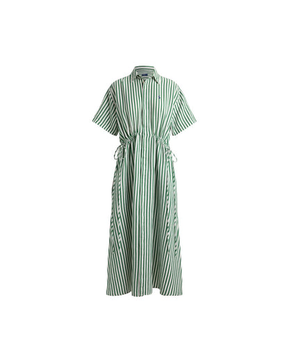 Striped Linen-Cotton Drawcord Shirtdress