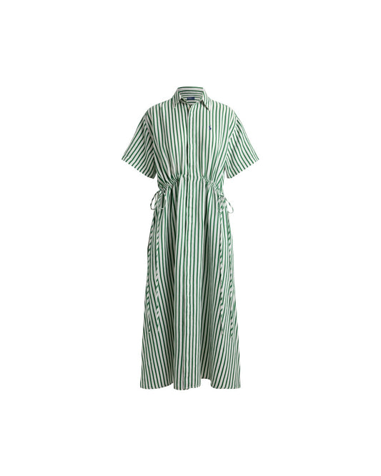 Striped Linen-Cotton Drawcord Shirtdress