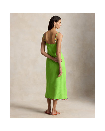 Beaded-Trim Linen Slip Dress