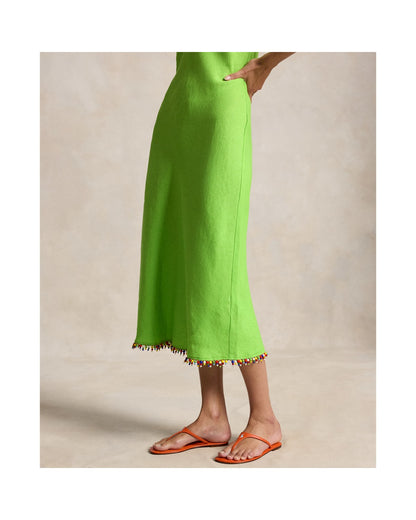 Beaded-Trim Linen Slip Dress