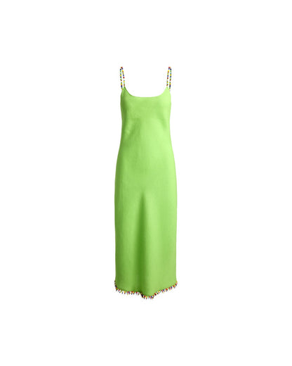 Beaded-Trim Linen Slip Dress