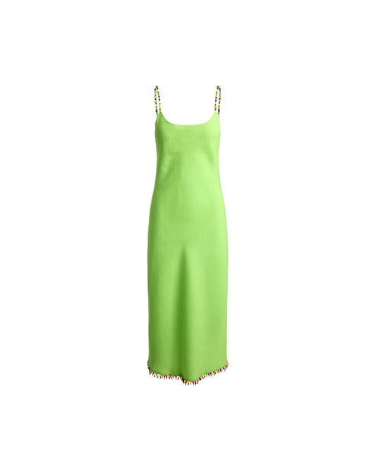 Beaded-Trim Linen Slip Dress