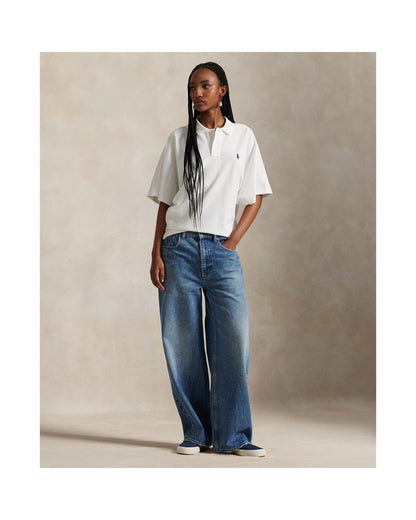 Dolman-Sleeve Mesh Polo Shirt