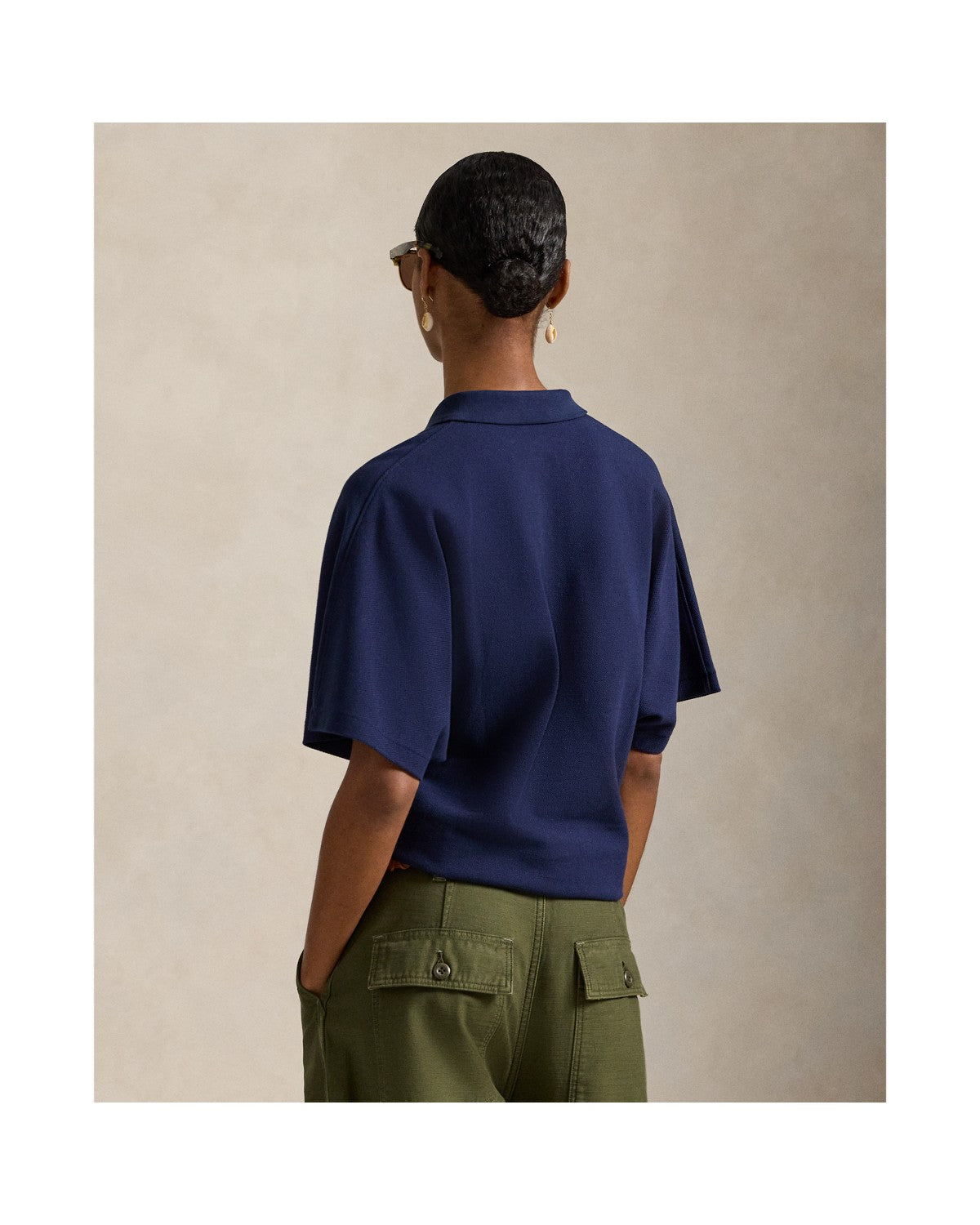 Dolman-Sleeve Mesh Polo Shirt