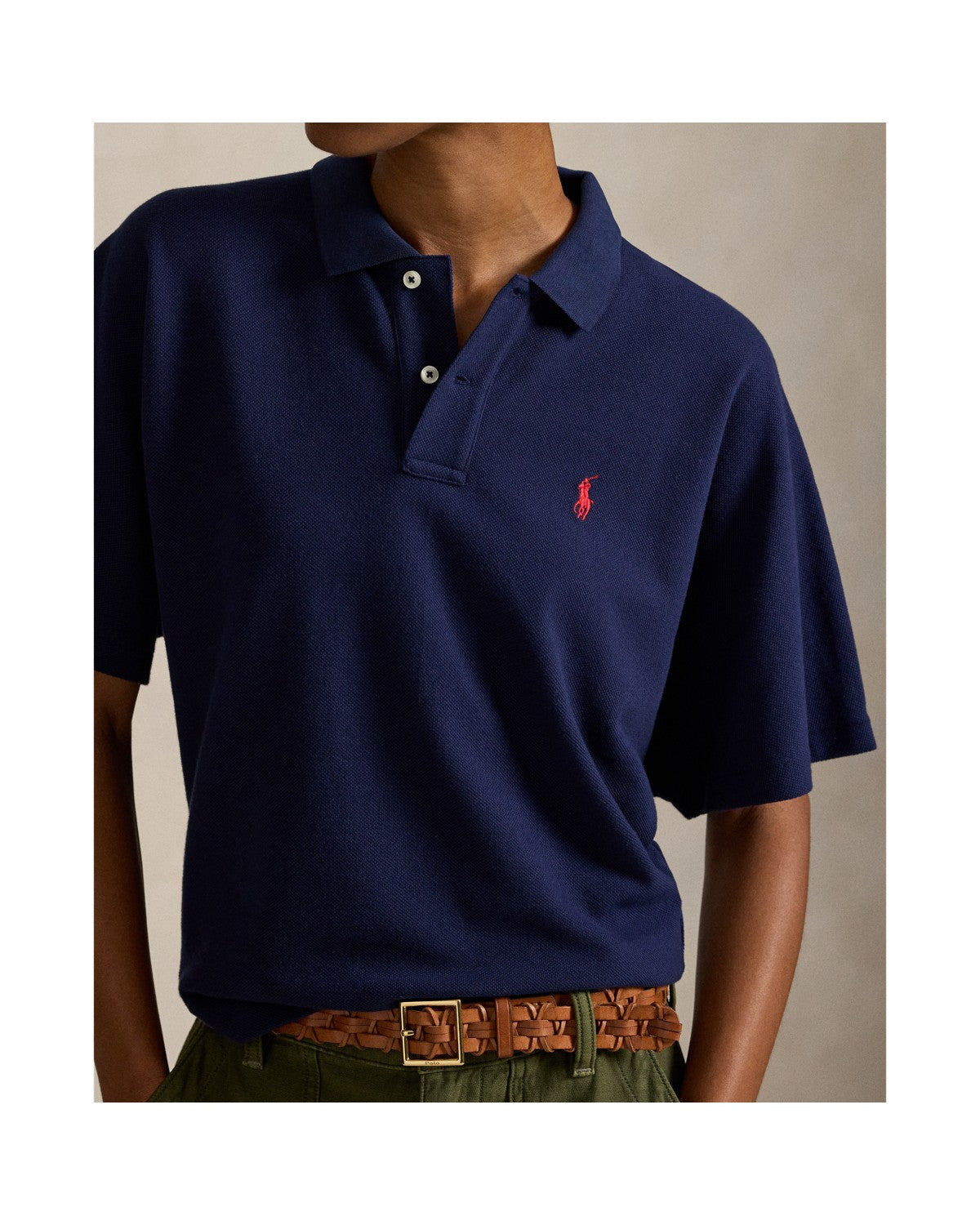Dolman-Sleeve Mesh Polo Shirt