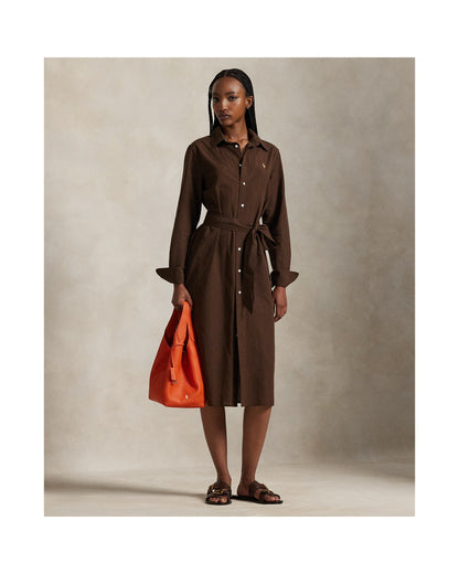 Cotton-Linen Belted Shirt Dress