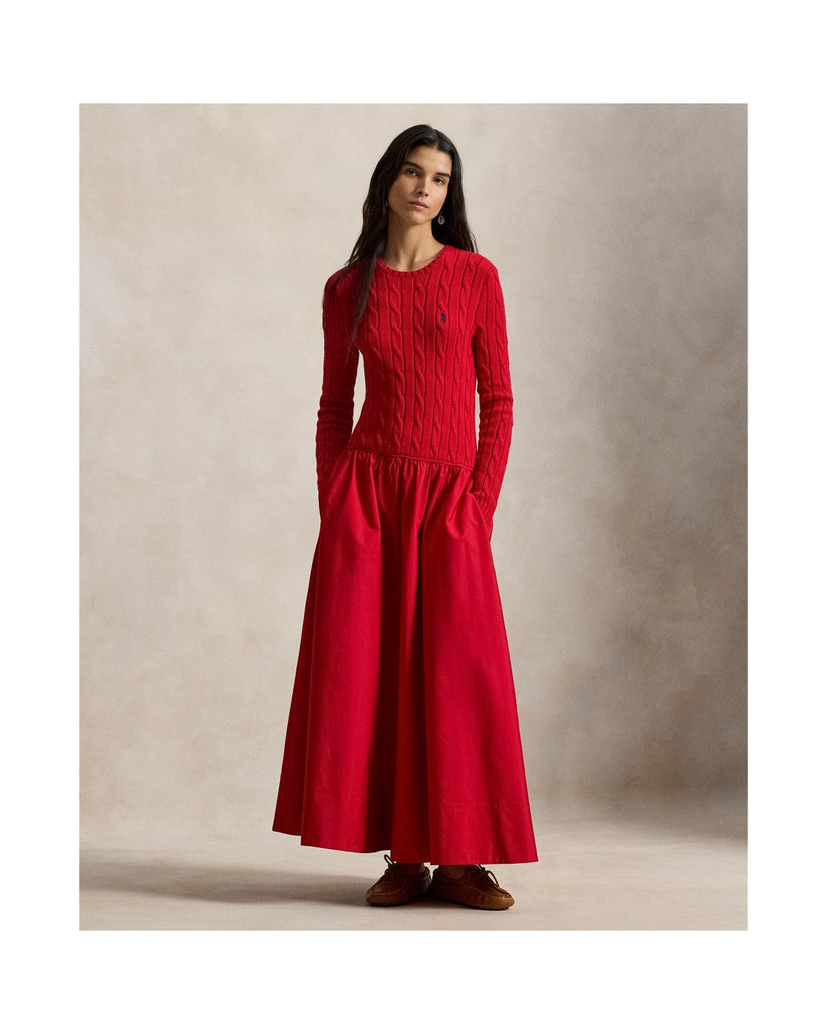 Cable-Knit Bodice Cotton Dress