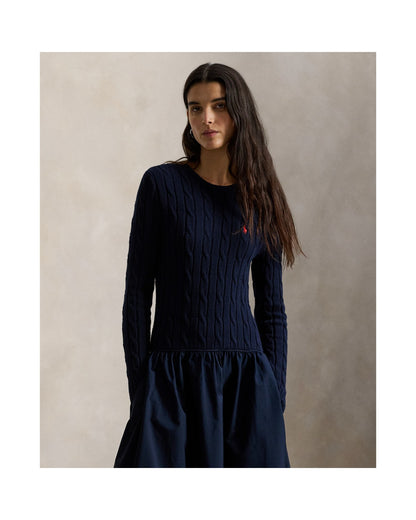 Cable-Knit Bodice Cotton Dress