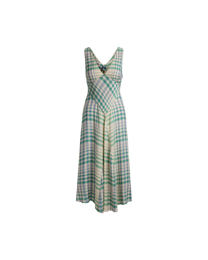 Plaid Panelled Sleeveless Dress