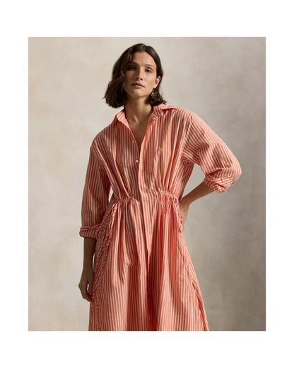 Striped Cotton-Linen Drawcord Shirt dress