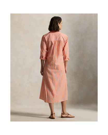 Striped Cotton-Linen Drawcord Shirt dress