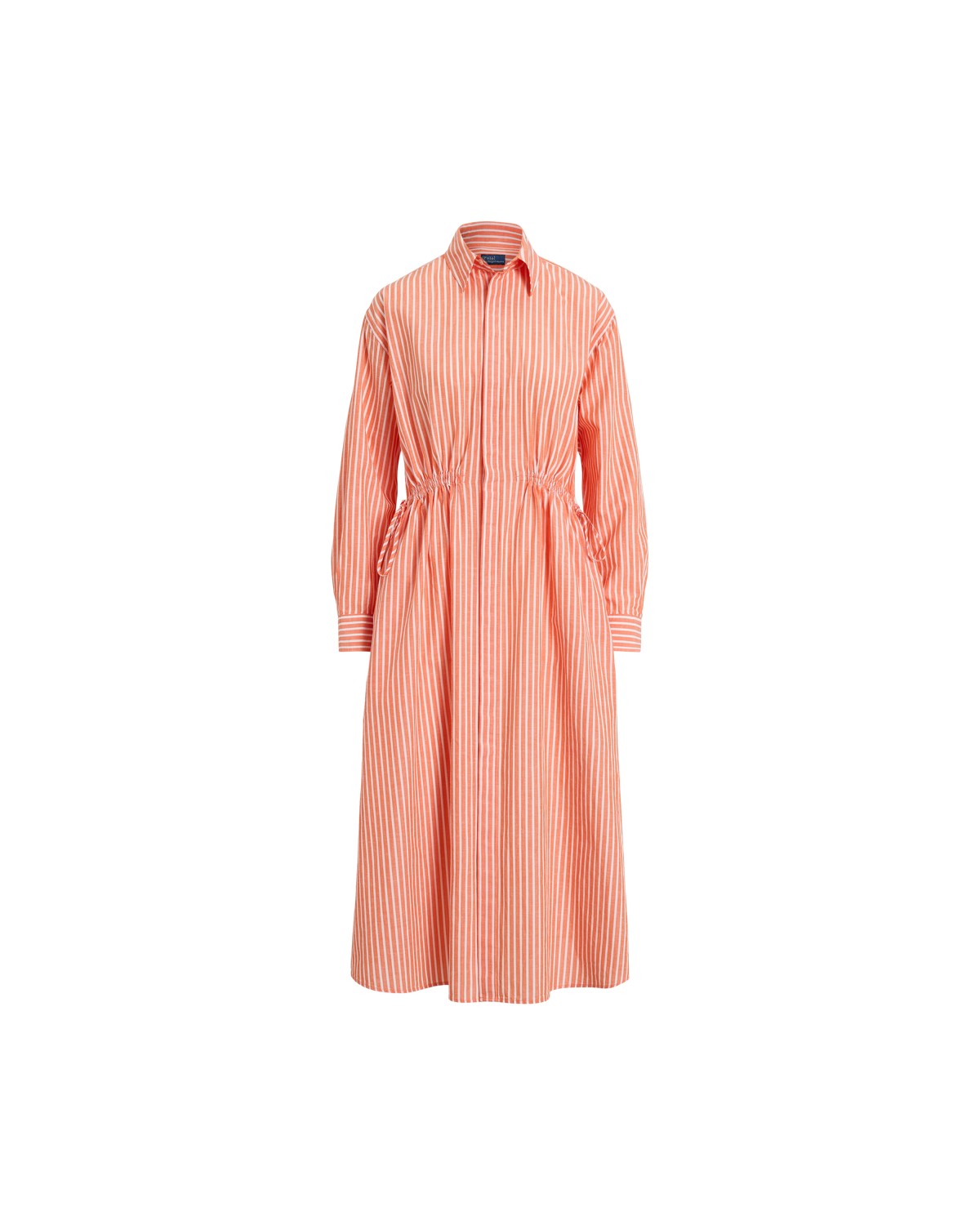 Striped Cotton-Linen Drawcord Shirt dress