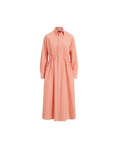 Striped Cotton-Linen Drawcord Shirt dress