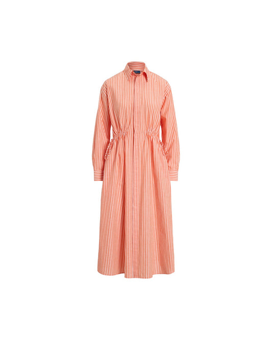 Striped Cotton-Linen Drawcord Shirt dress