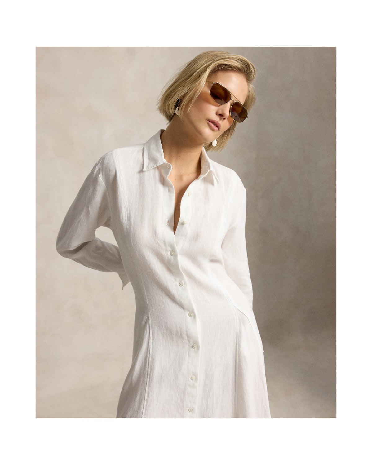 Self-Tie Linen Shirtdress