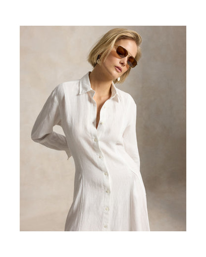 Self-Tie Linen Shirtdress