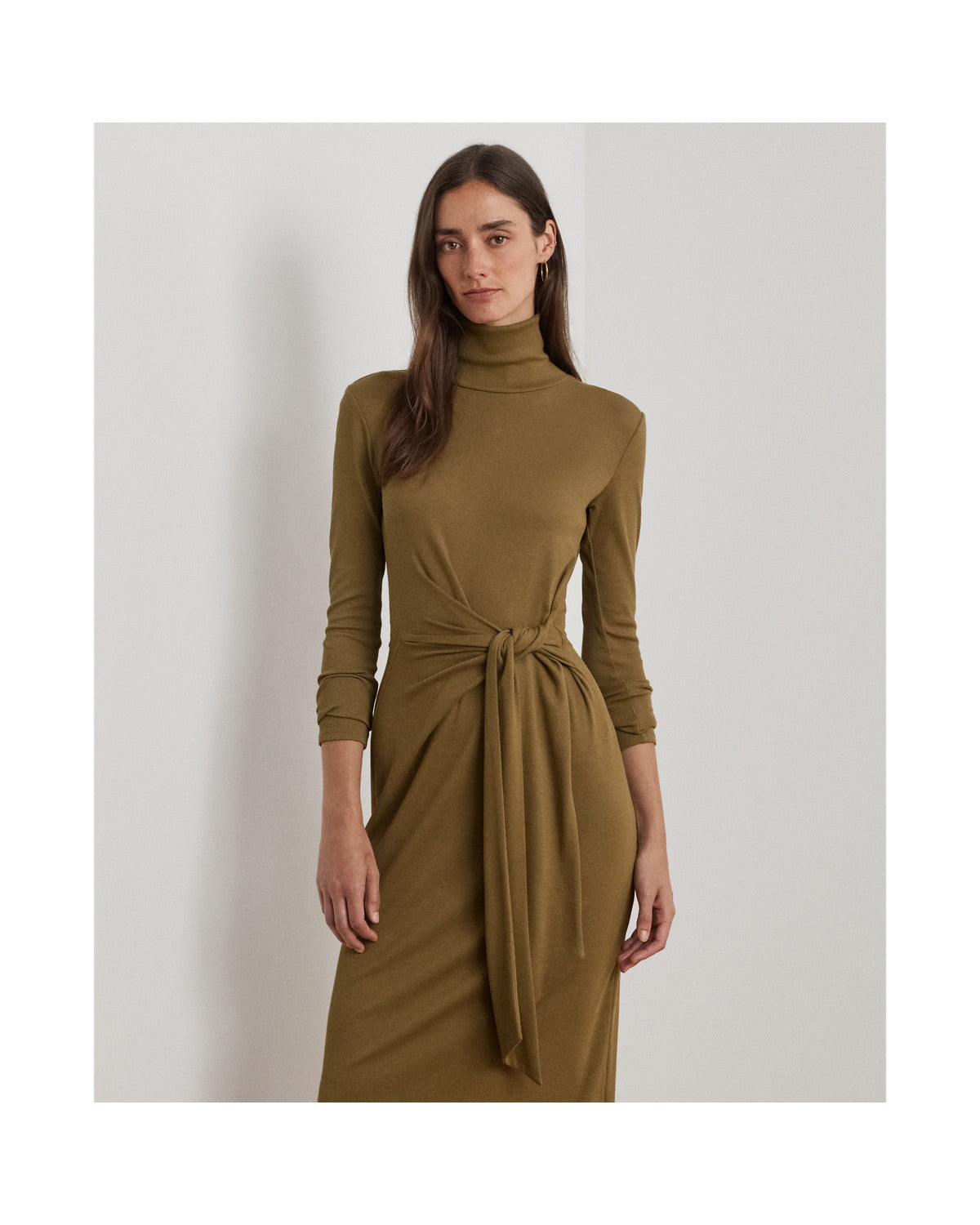 Tie-Front Roll Neck Dress