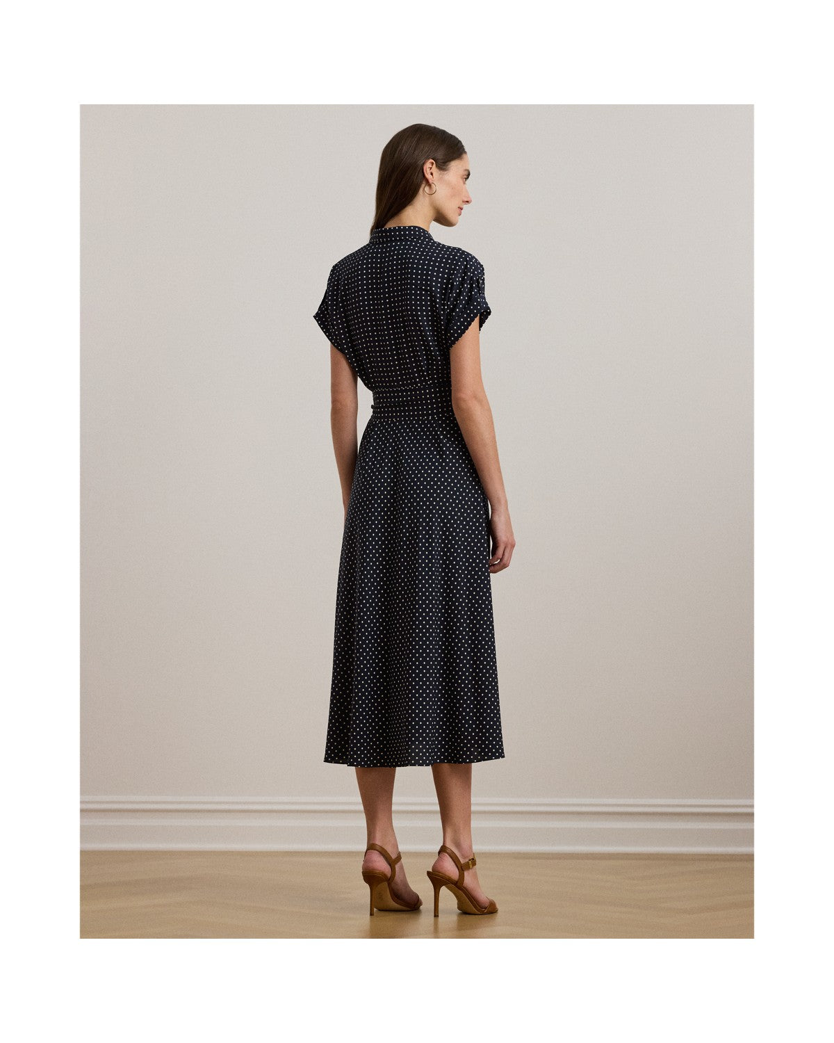 Polka-Dot Belted Crepe Dress