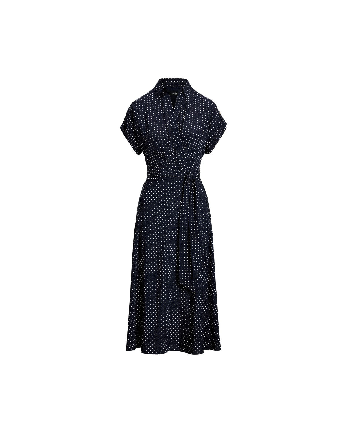 Polka-Dot Belted Crepe Dress