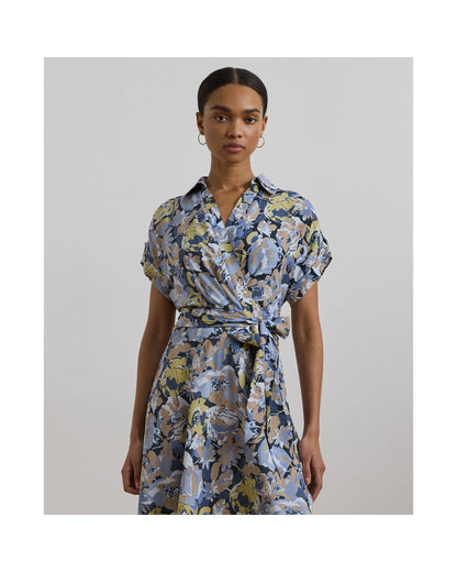 Floral Belted Crepe Dress