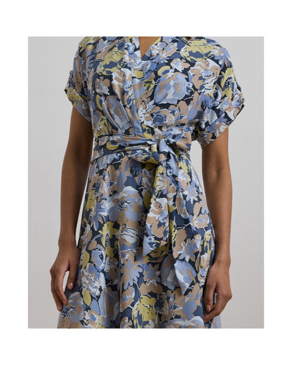 Floral Belted Crepe Dress