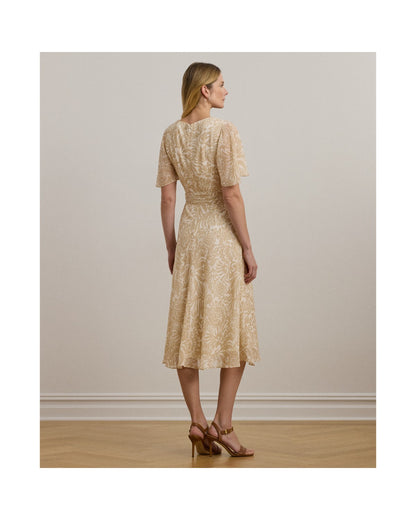 Floral Belted Crinkle Georgette Dress