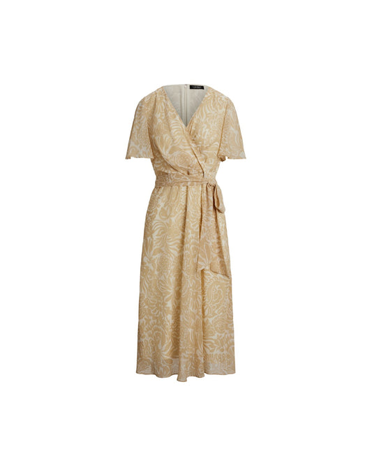 Floral Belted Crinkle Georgette Dress