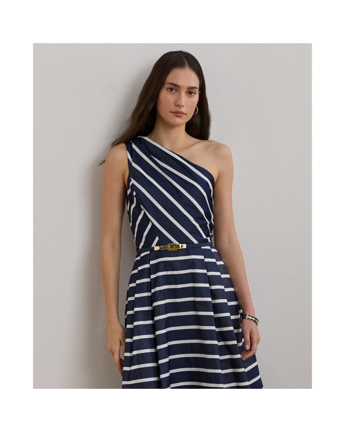 Striped Belted Taffeta Cocktail Dress