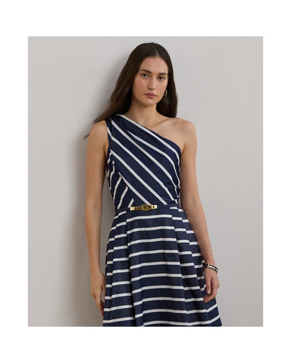 Striped Belted Taffeta Cocktail Dress