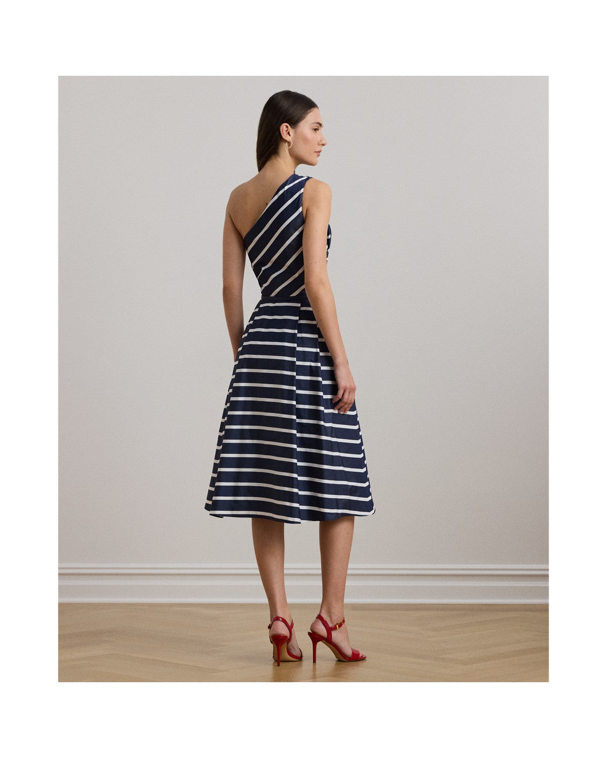 Striped Belted Taffeta Cocktail Dress