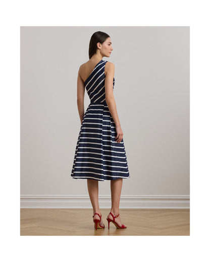 Striped Belted Taffeta Cocktail Dress