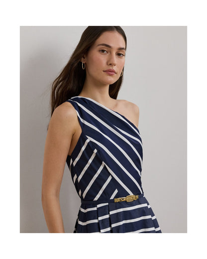 Striped Belted Taffeta Cocktail Dress