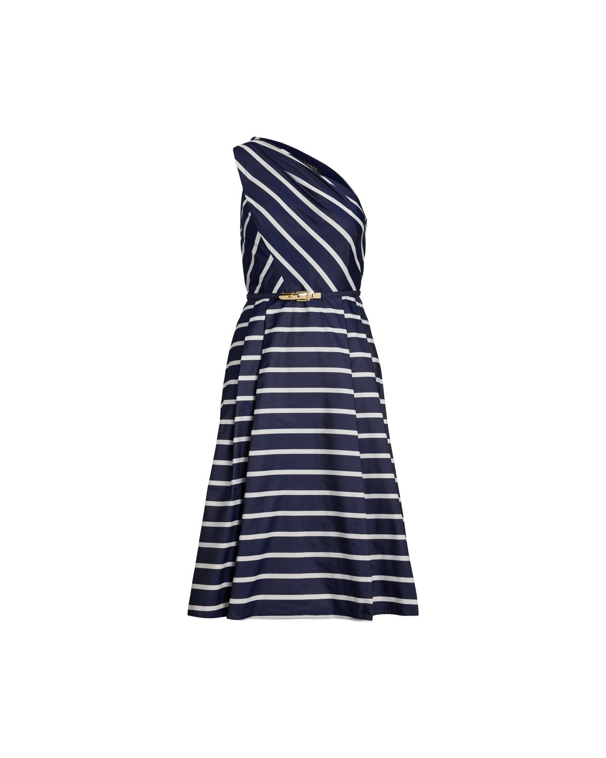 Striped Belted Taffeta Cocktail Dress