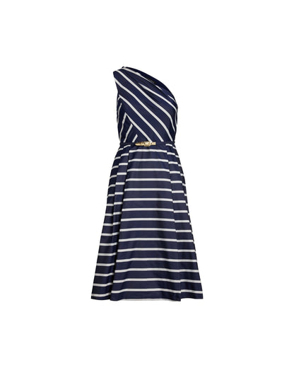 Striped Belted Taffeta Cocktail Dress