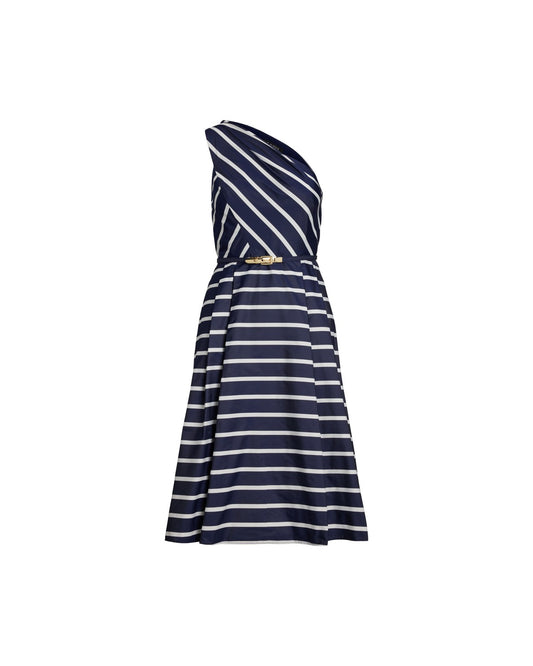 Striped Belted Taffeta Cocktail Dress