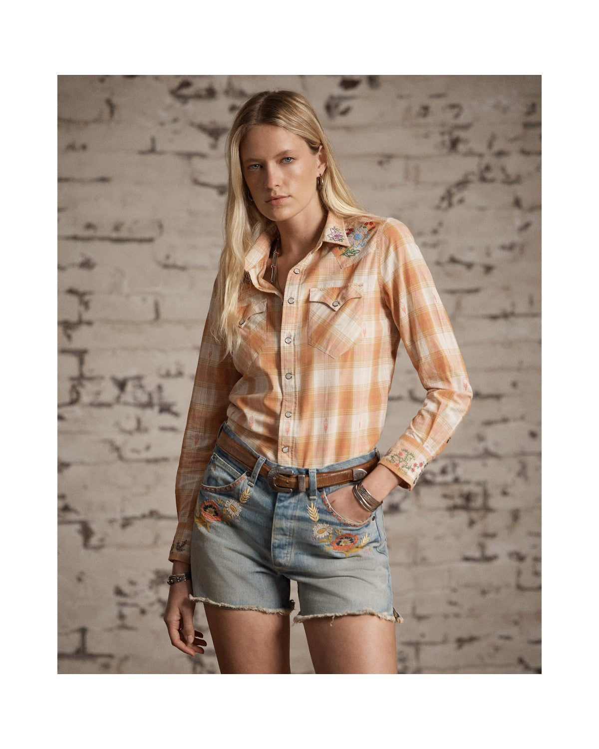 Hand-Embroidered Plaid Western Shirt