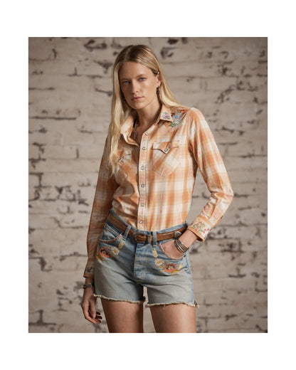 Hand-Embroidered Plaid Western Shirt