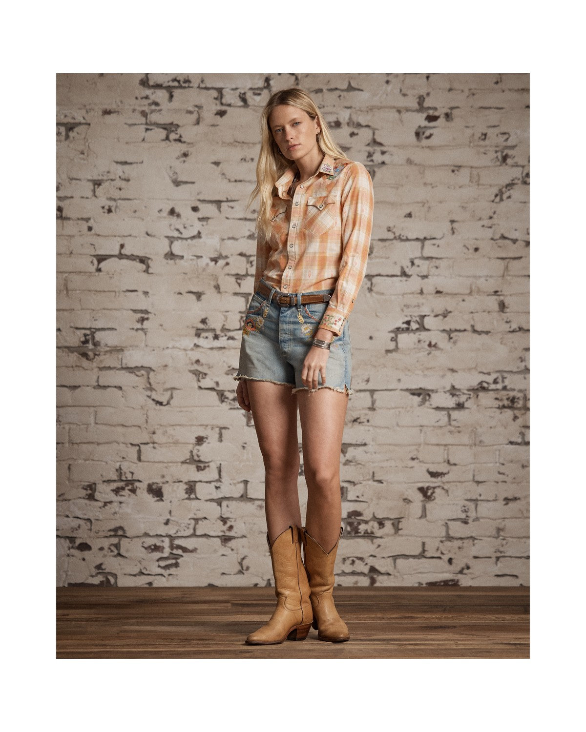 Hand-Embroidered Plaid Western Shirt