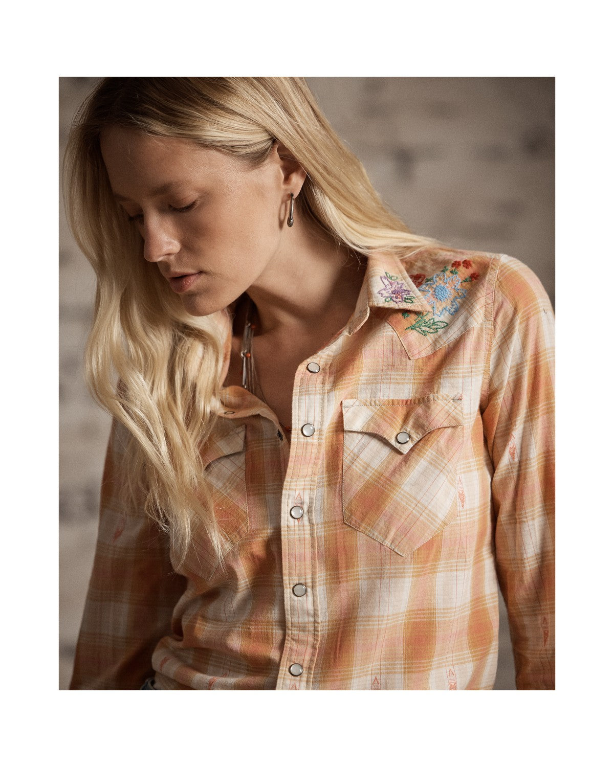 Hand-Embroidered Plaid Western Shirt