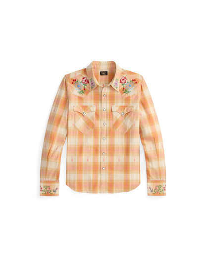 Hand-Embroidered Plaid Western Shirt