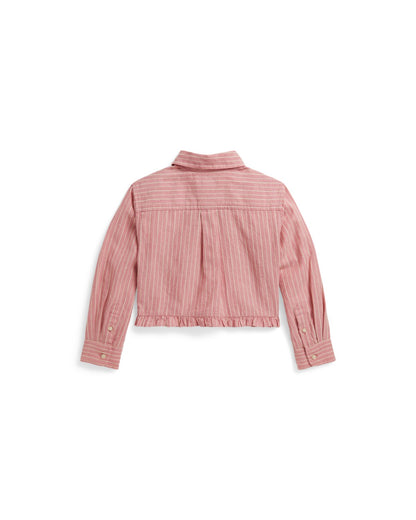 Striped Linen-Cotton Ruffled Shirt