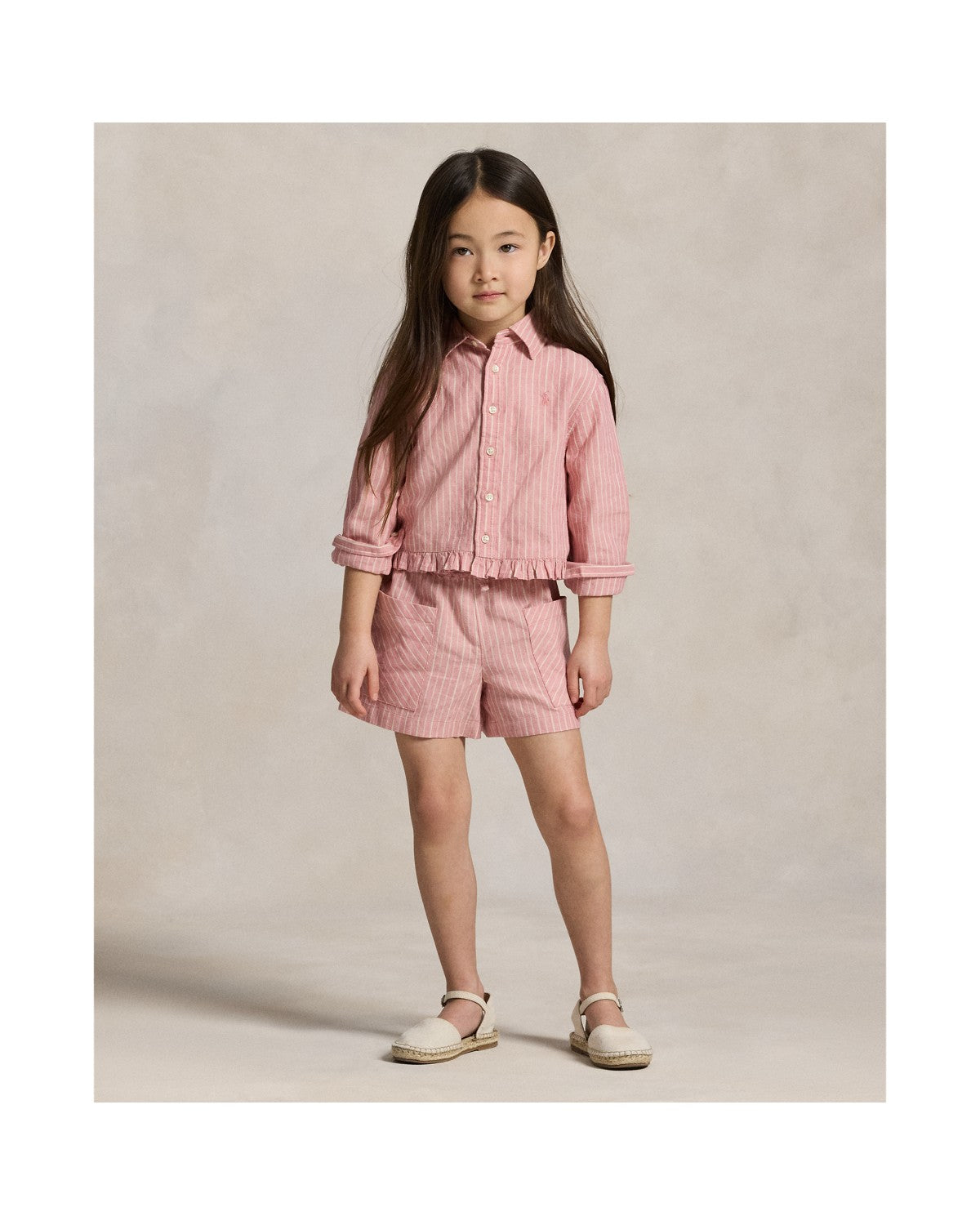 Striped Linen-Cotton Ruffled Shirt