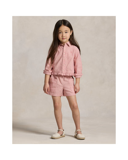 Striped Linen-Cotton Ruffled Shirt