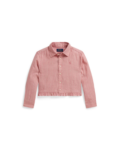 Striped Linen-Cotton Ruffled Shirt
