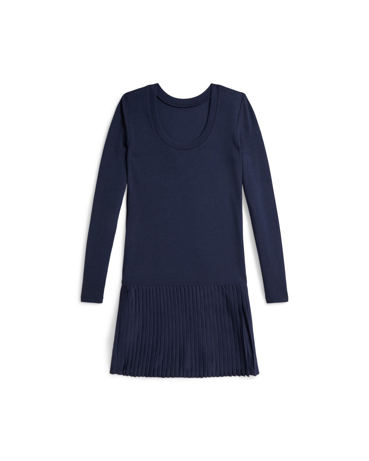 Pleated-Skirt Ribbed Dress