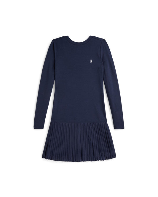 Pleated-Skirt Ribbed Dress