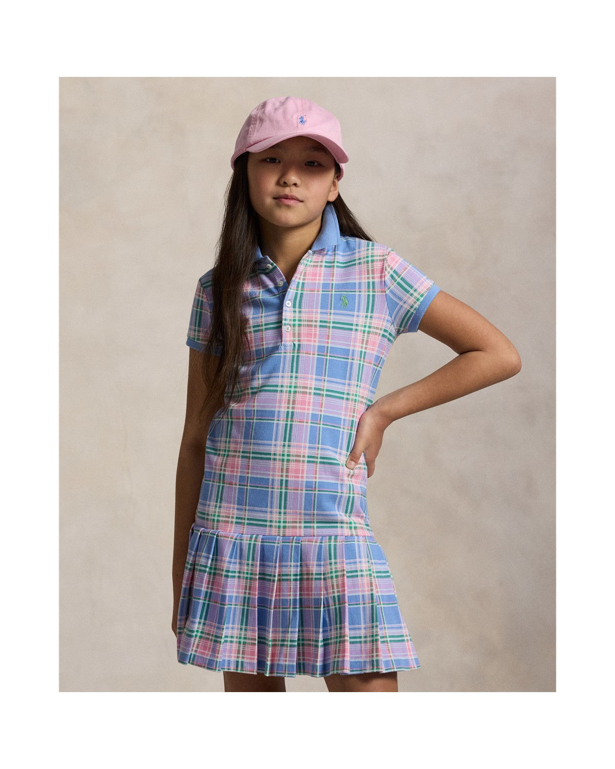 Plaid Cotton Mesh Polo Dress