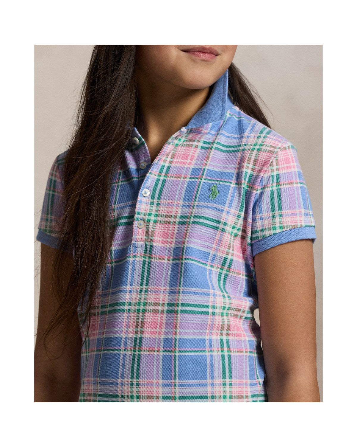 Plaid Cotton Mesh Polo Dress